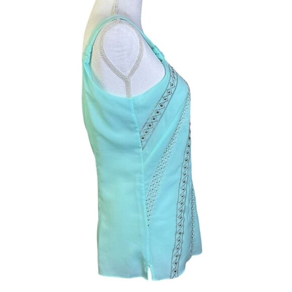 White House Black Market Embellished Embroidery Rhinestone Tank Top Teal Small - Picture 5 of 16